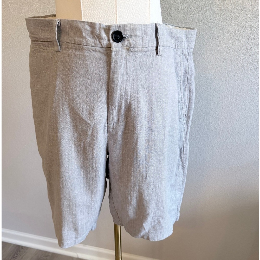 Old Navy Mens Ultimate Slim Linen Blend Shorts Grey 34 Resort Summer Minimalist